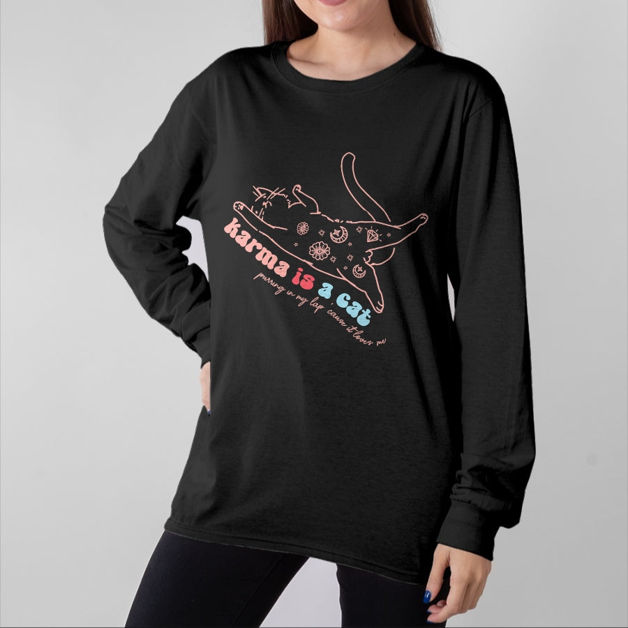 Cat Love Shirt, Funny Cat Lover Gift UnisexT-Shirt/Hoodie/Sweatshirt HLT00 - Karma Is Cat Purring In My Lap Cause It Loves Me Cat Love T-Shirt