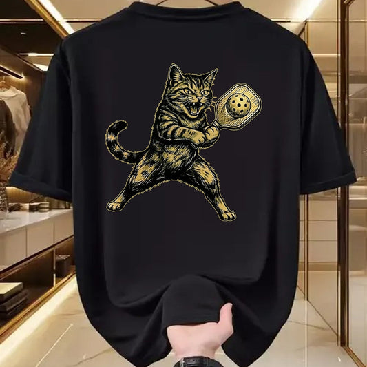 Funny Pickleball Shirt, Pickleball Lover Unisex T-Shirt/Hoodie/Sweatshirt HLT00 - Funny Cute Cat Playing Pickleball Vintage for Men Women Kids T-Shirt