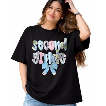 Best Student Shirt, Funny Back To School UnisexT-Shirt/Hoodie/Sweatshirt HLT00 - Second Grade Coquette Bow Pencil First Day Back to School T-Shirt, Men, Black, 3X-Large