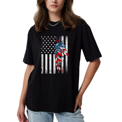 Native American T-Shirts, Vintage Native American Unisex T-Shirt/Hoodie/Sweatshirt HLT00 - American Flag - Native Feather Pride Month Indigenous (1)