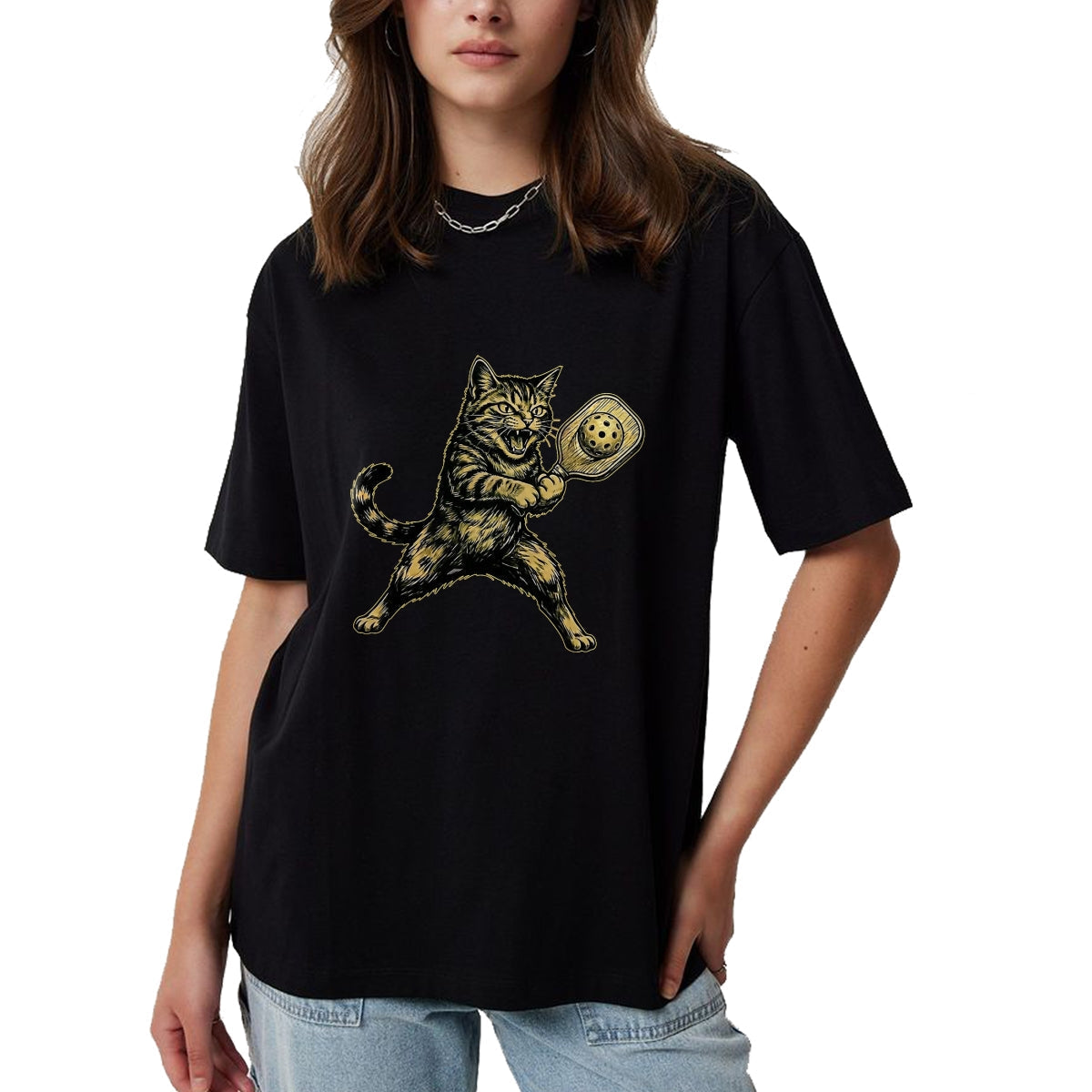 Funny Pickleball Shirt, Pickleball Lover Unisex T-Shirt/Hoodie/Sweatshirt HLT00 - Funny Cute Cat Playing Pickleball Vintage for Men Women Kids T-Shirt