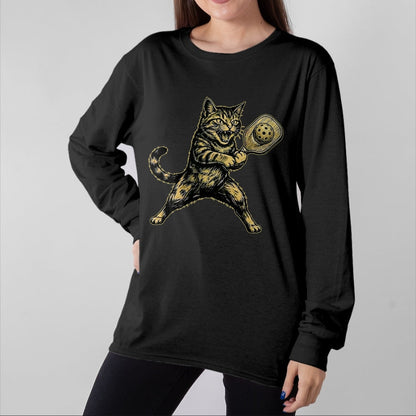 Funny Pickleball Shirt, Pickleball Lover Unisex T-Shirt/Hoodie/Sweatshirt HLT00 - Funny Cute Cat Playing Pickleball Vintage for Men Women Kids T-Shirt